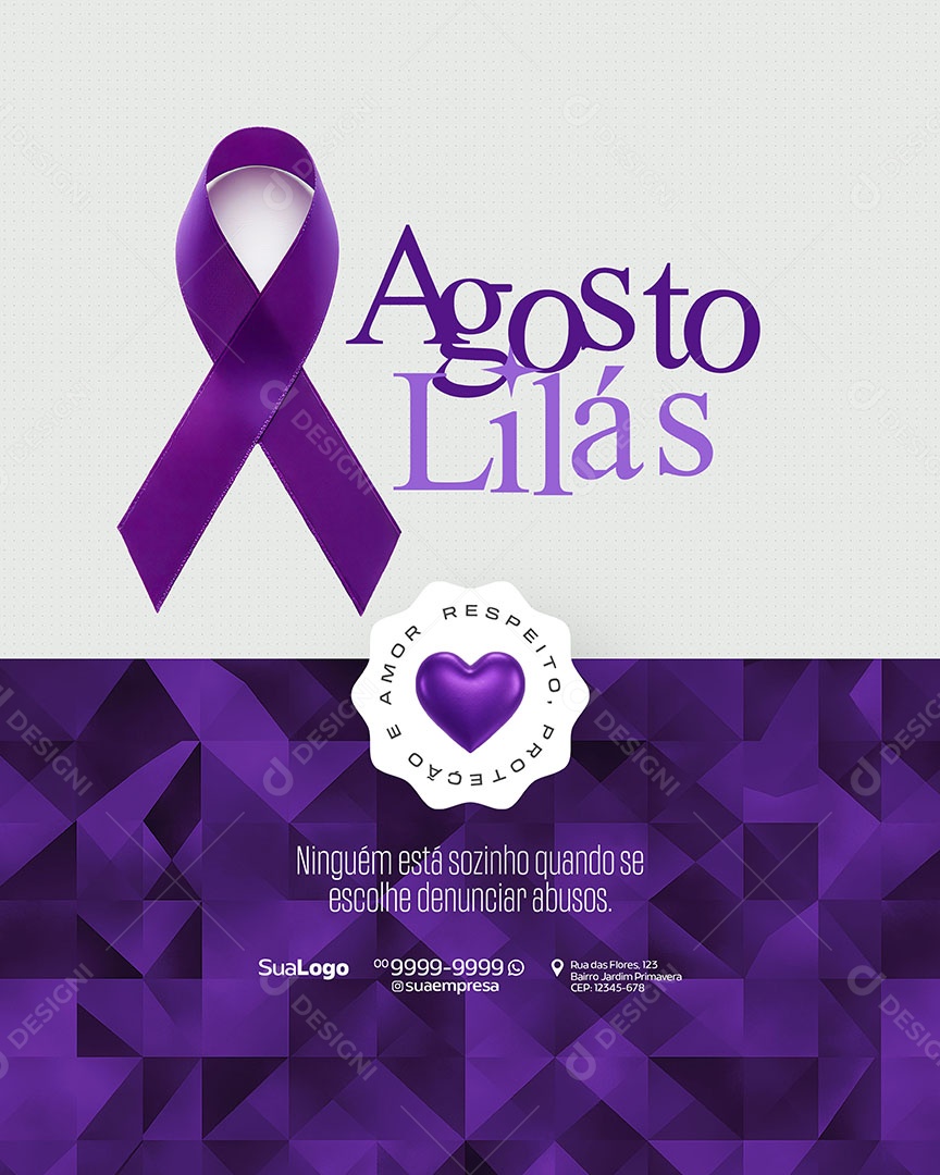 Agosto Lilás Mês de Combate a Violência Contra a Mulher Social Media PSD Editável