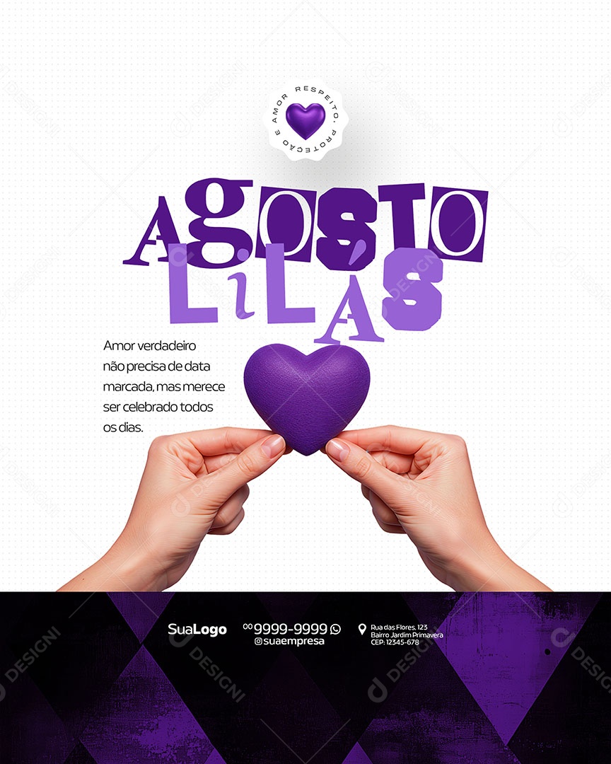 Agosto Lilás Mês de Combate a Violência Contra a Mulher Social Media PSD Editável