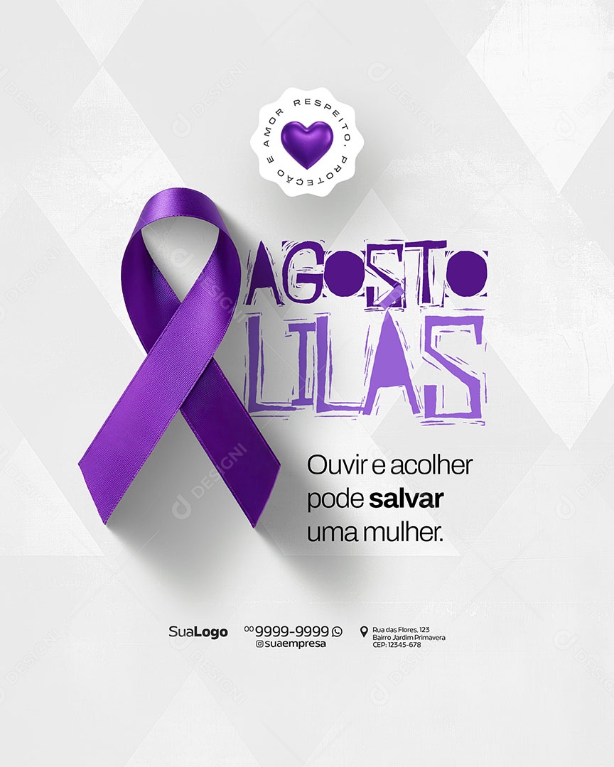 Agosto Lilás Mês de Combate a Violência Contra a Mulher Social Media PSD Editável
