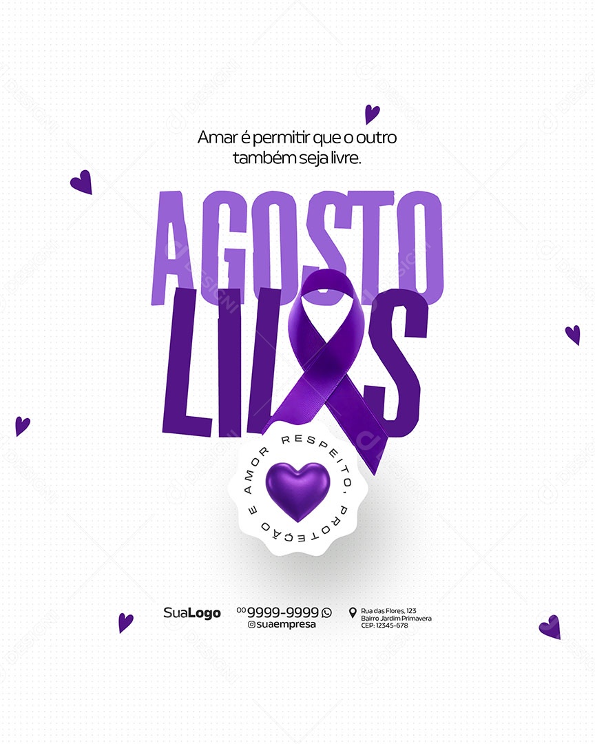 Agosto Lilás Mês de Combate a Violência Contra a Mulher Social Media PSD Editável