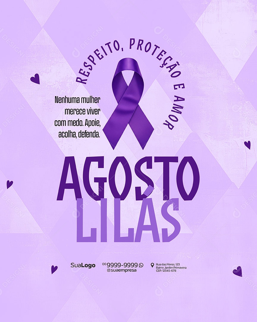 Agosto Lilás Mês de Combate a Violência Contra a Mulher Social Media PSD Editável