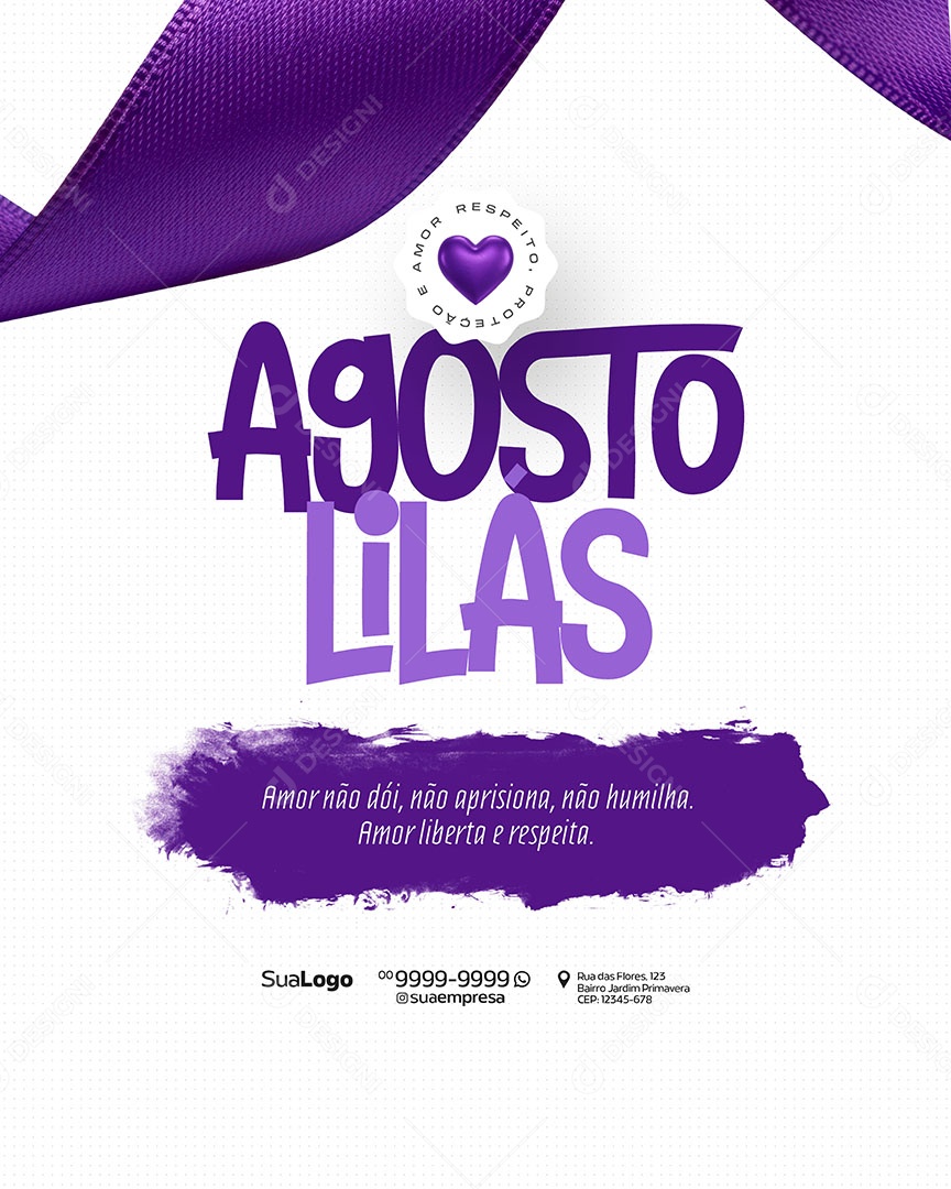 Agosto Lilás Mês de Combate a Violência Contra a Mulher Social Media PSD Editável