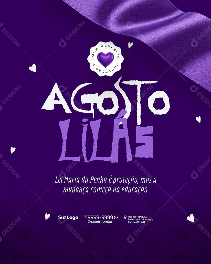 Agosto Lilás Mês de Combate a Violência Contra a Mulher Social Media PSD Editável