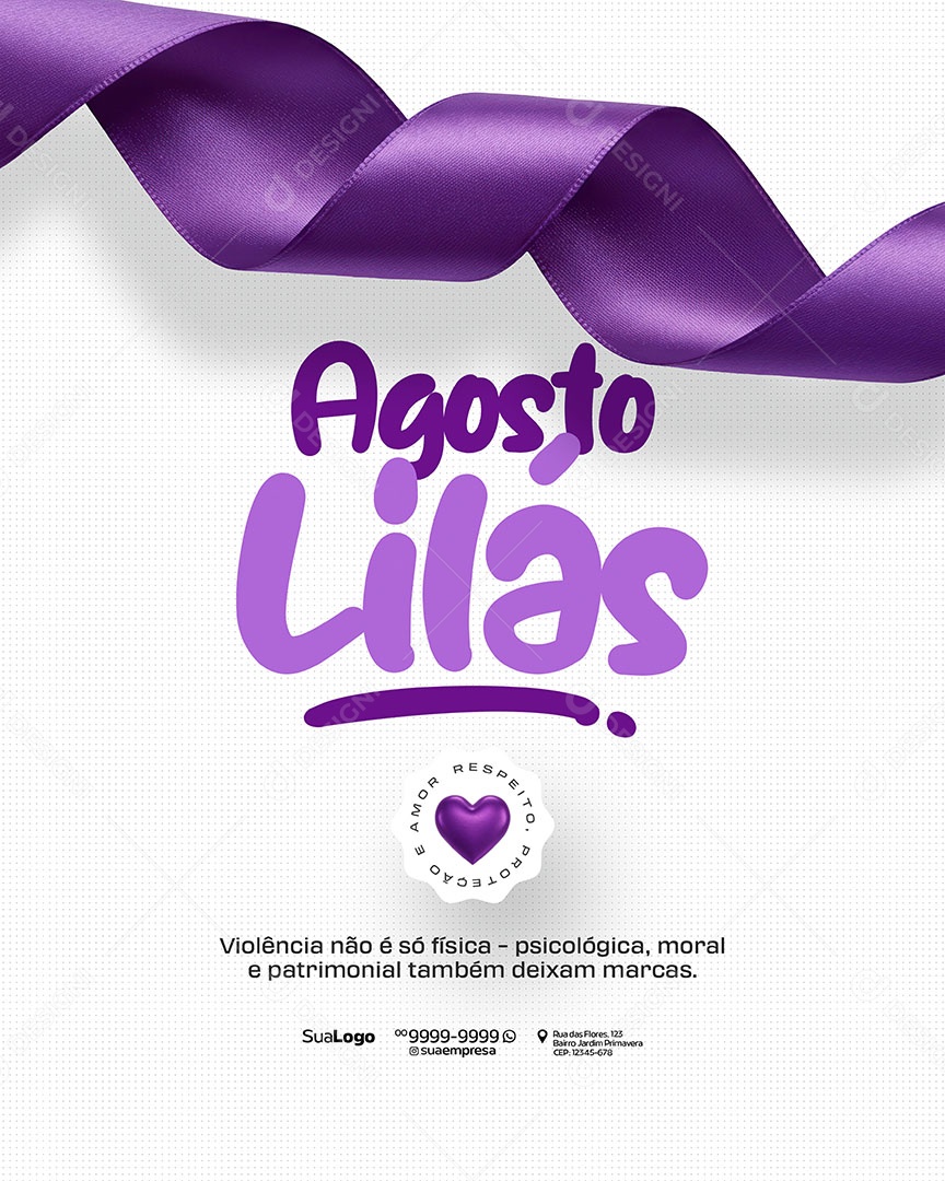 Agosto Lilás Mês de Combate a Violência Contra a Mulher Social Media PSD Editável
