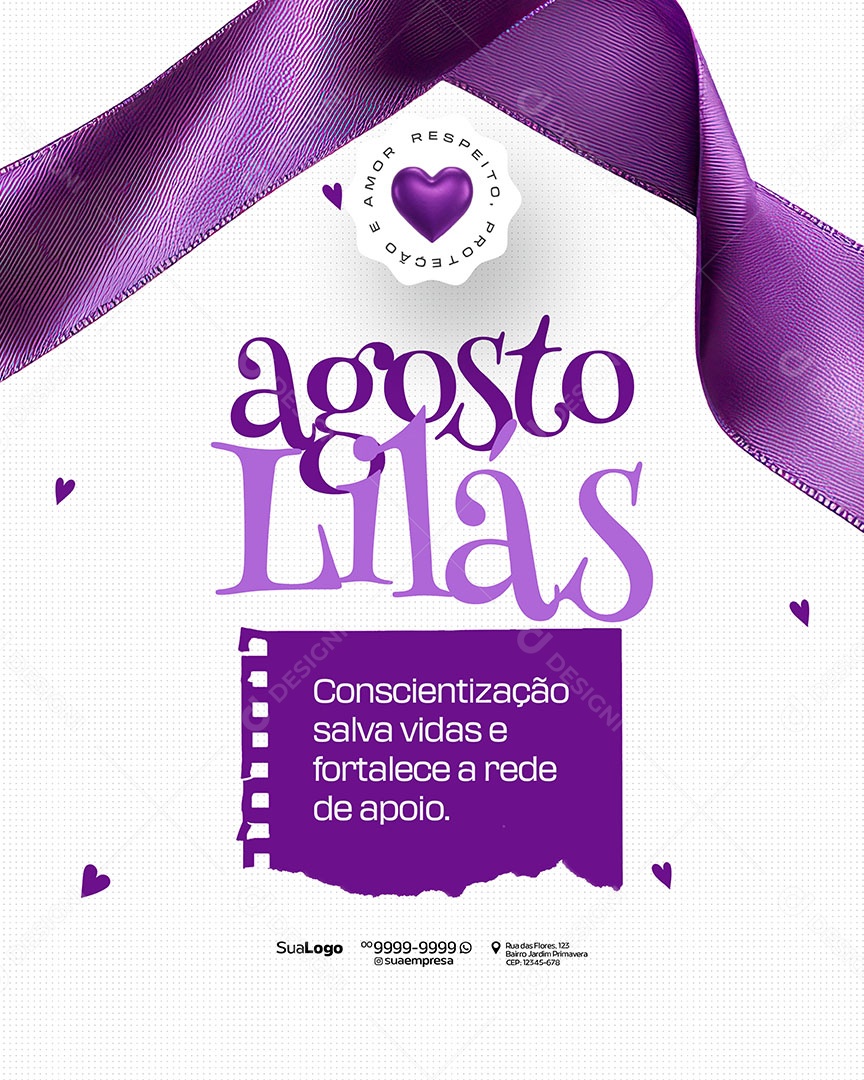 Agosto Lilás Mês de Combate a Violência Contra a Mulher Social Media PSD Editável