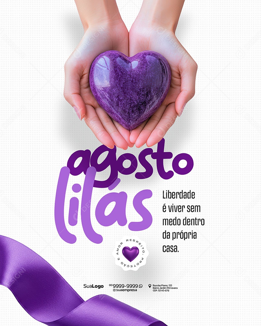 Agosto Lilás Mês de Combate a Violência Contra a Mulher Social Media PSD Editável