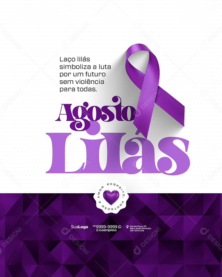 Agosto Lilás Mês de Combate a Violência Contra a Mulher Social Media PSD Editável