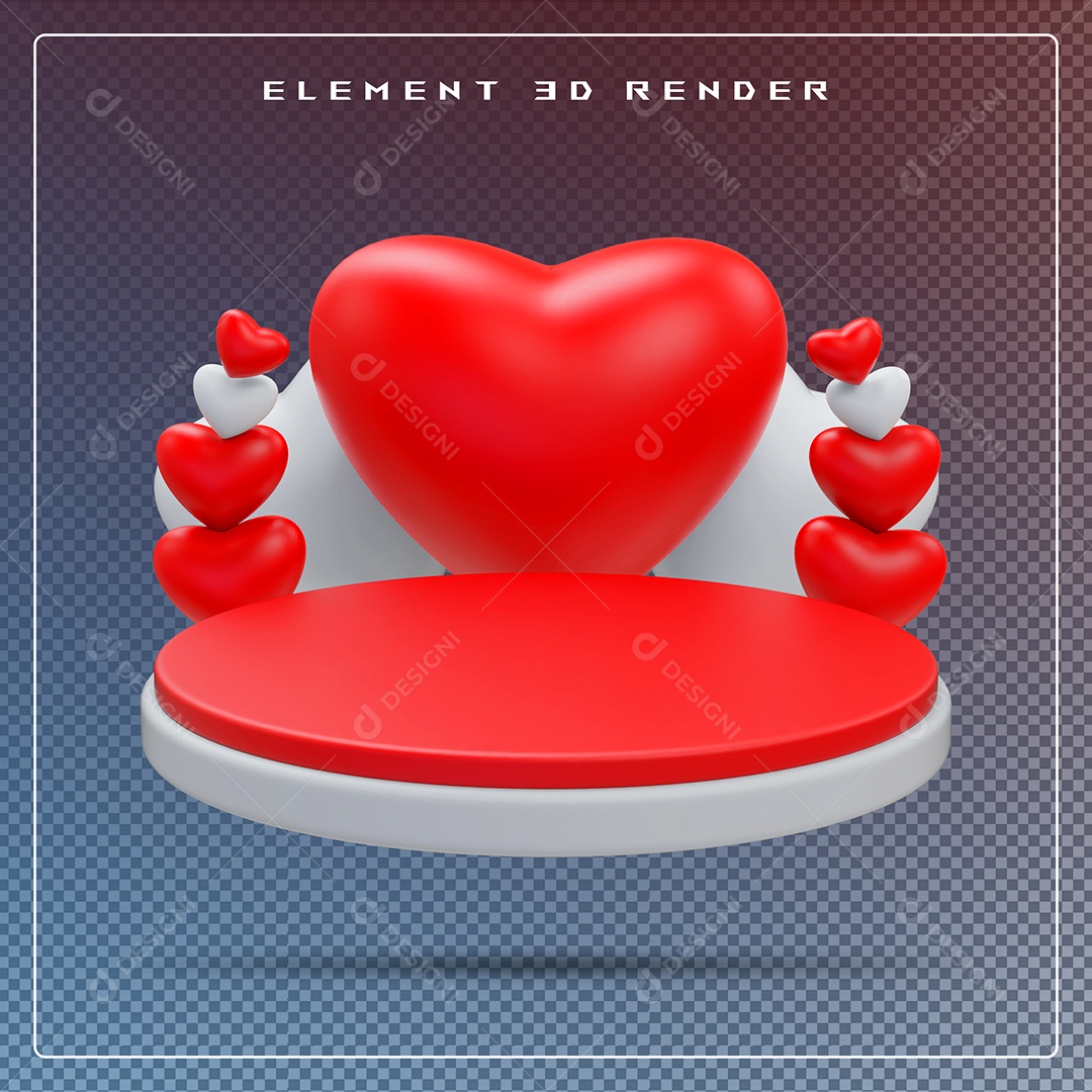 Podio Com Coração Branco E Vermelho Elemento 3D Para Composição PSD