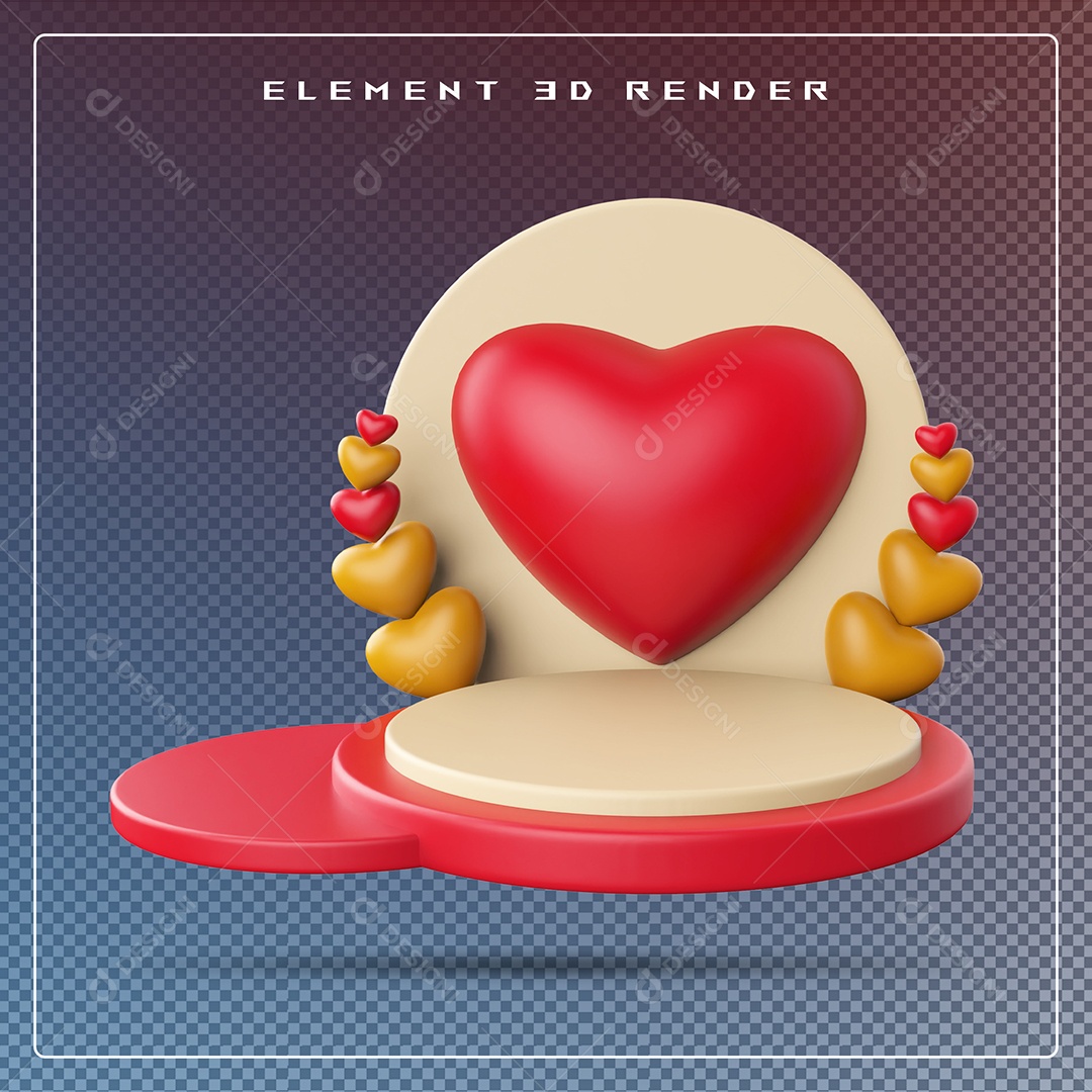 Podio Com Coração  Colorido Elemento 3D Para Composição PSD