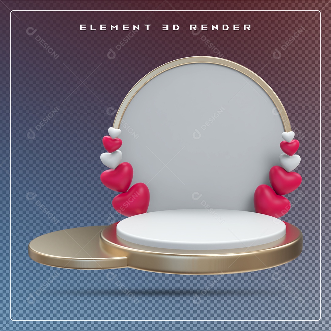 Podio Dourado Branco E Vermelho Elemento 3D Para Composição PSD