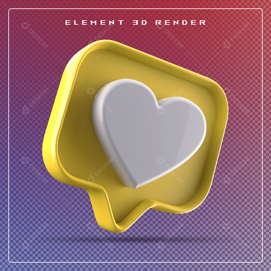 Ícone 3D Balão de Fala com Um Coração Elemento para Composição PSD