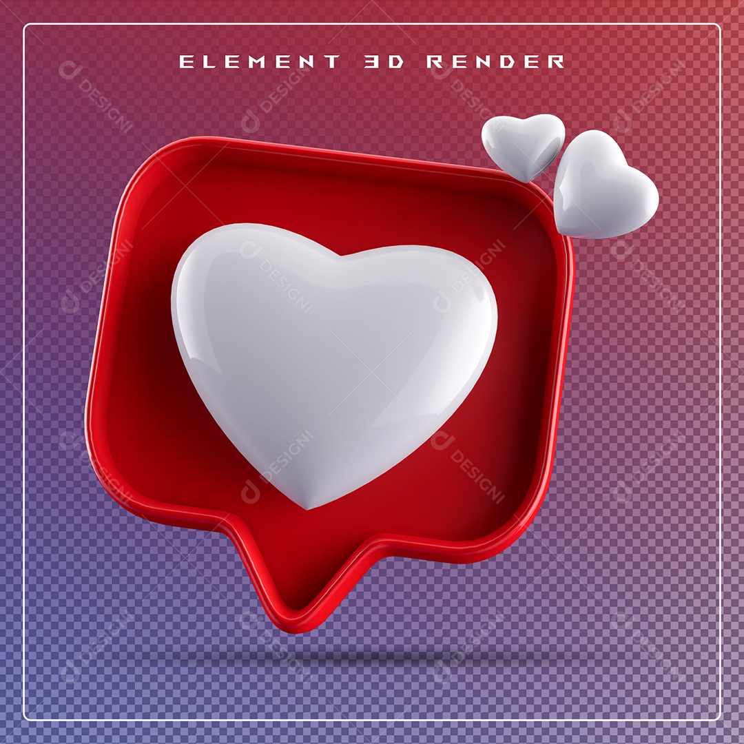 Ícone 3D Balão de Fala com Um Coração Elemento para Composição PSD