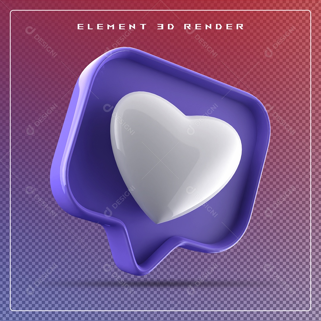 Ícone 3D Balão de Fala com Um Coração Elemento para Composição PSD
