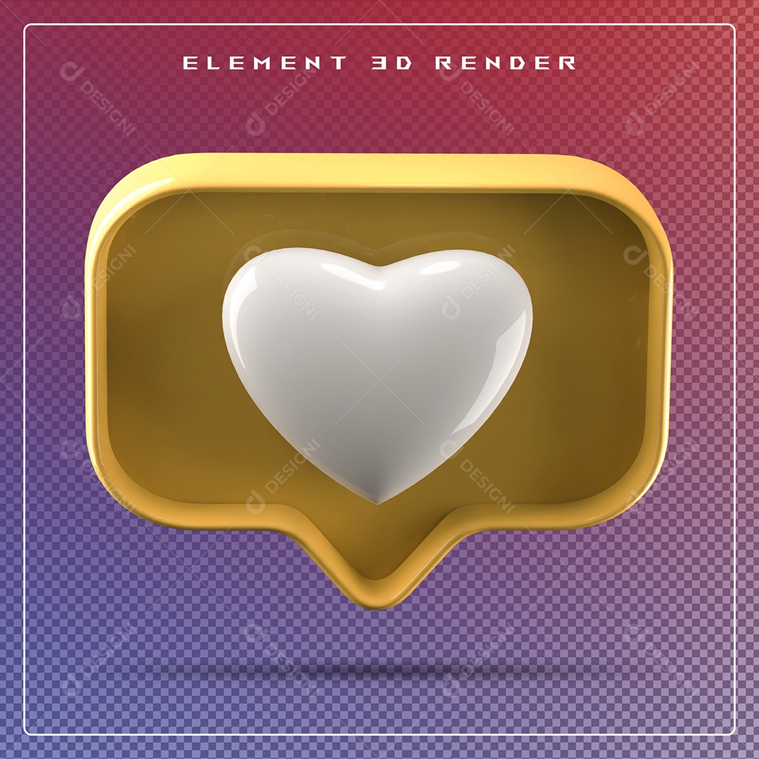 Ícone 3D Balão de Fala com Um Coração Elemento para Composição PSD