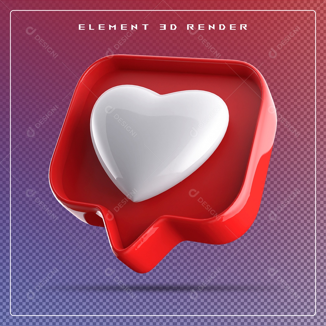 Ícone 3D Balão de Fala com Um Coração Elemento para Composição PSD