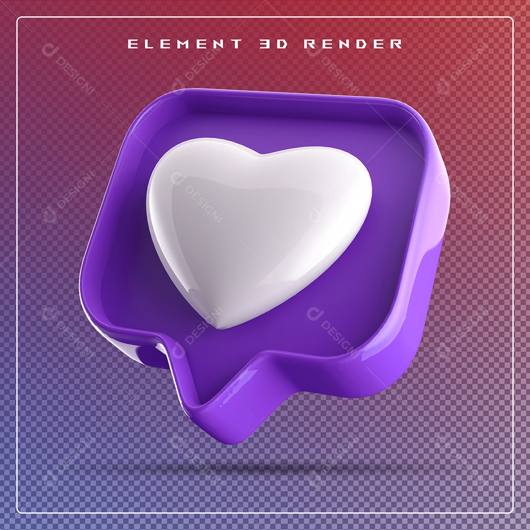 Ícone 3D Balão de Fala com Um Coração Elemento para Composição PSD