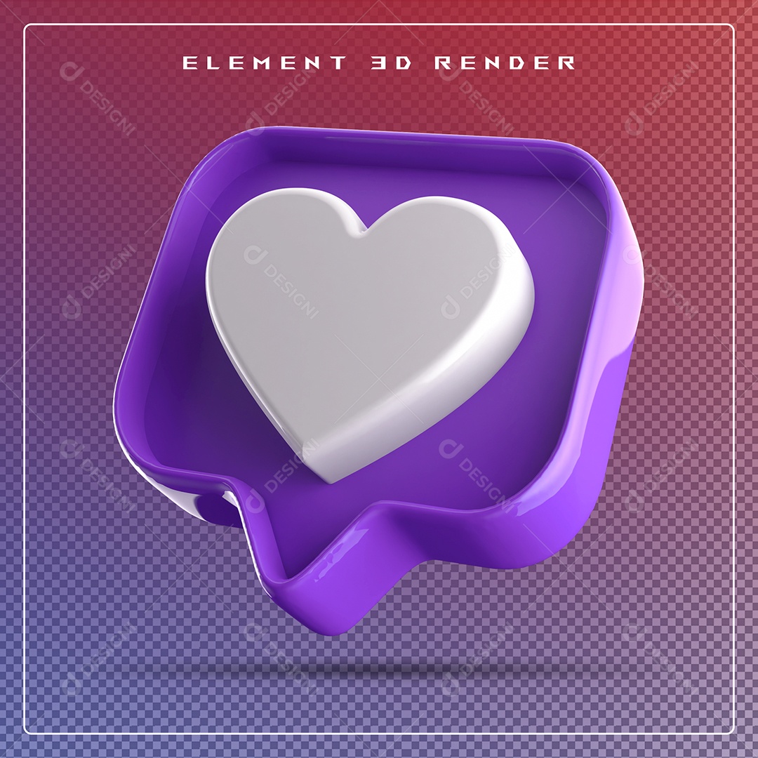 Ícone 3D Balão de Fala com Um Coração Elemento para Composição PSD