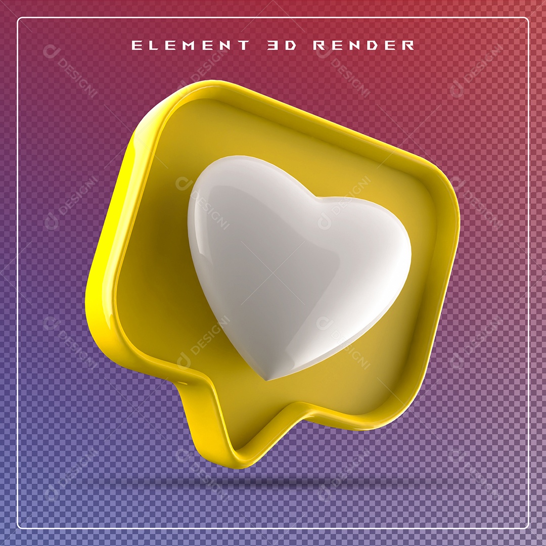 Ícone 3D Balão de Fala com Um Coração Elemento para Composição PSD
