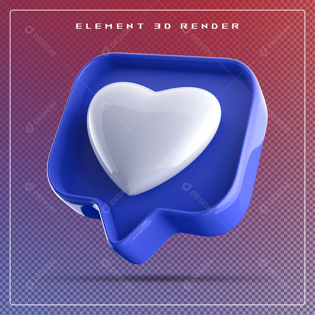 Ícone 3D Balão de Fala com Um Coração Elemento para Composição PSD