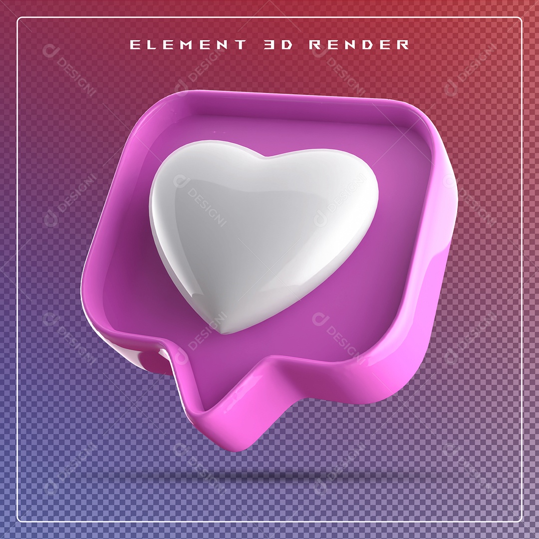 Ícone 3D Balão de Fala com Um Coração Elemento para Composição PSD