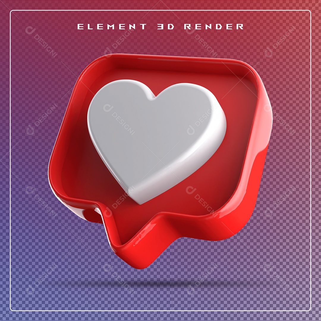 Ícone 3D Balão de Fala com Um Coração Elemento para Composição PSD