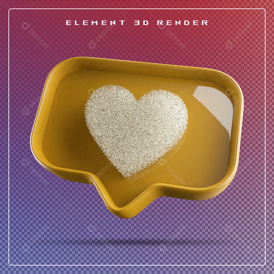 Ícone 3D Balão de Fala com Um Coração Elemento para Composição PSD