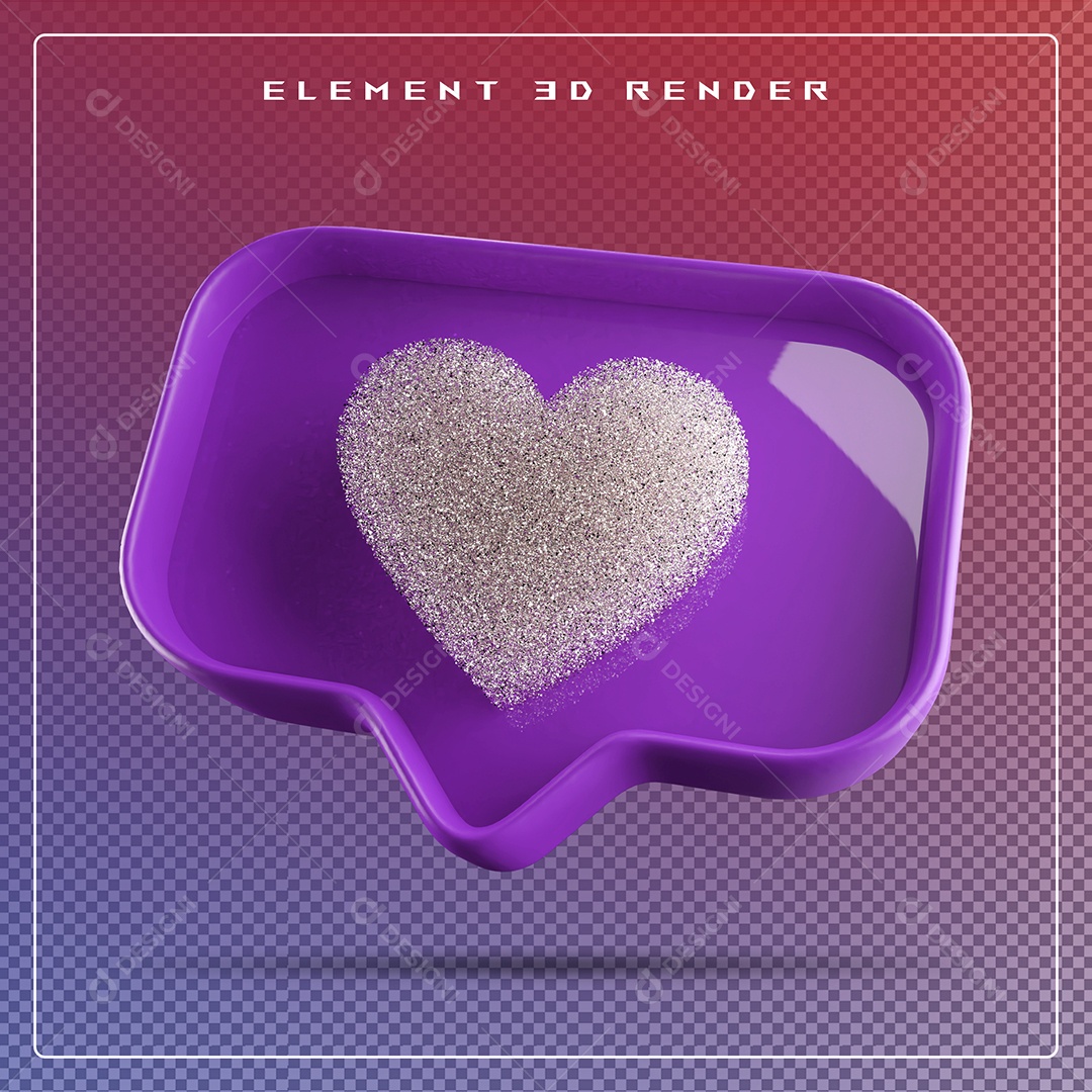 Ícone 3D Balão de Fala com Um Coração Elemento para Composição PSD