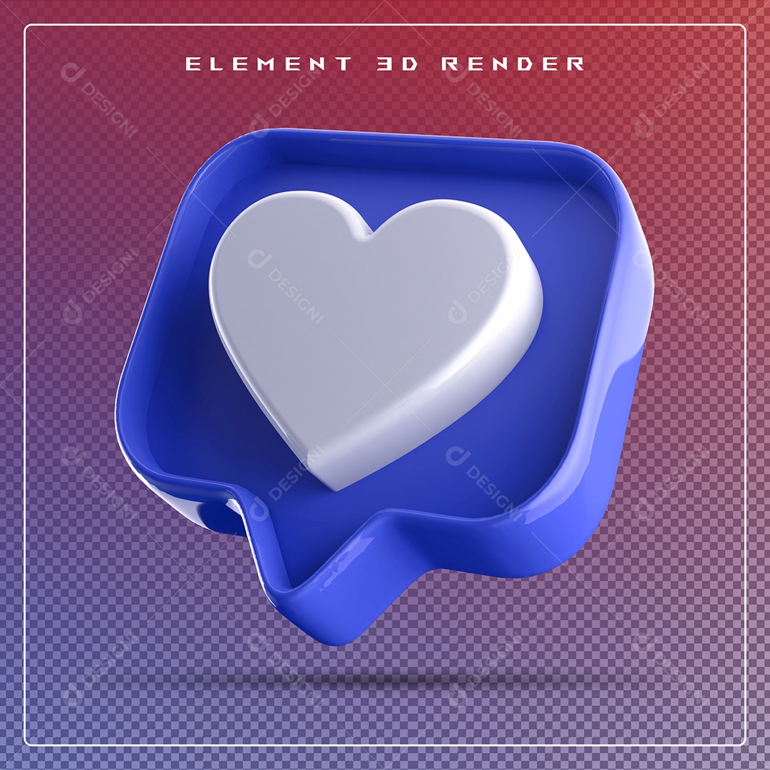 Ícone 3D Balão de Fala com Um Coração Elemento para Composição PSD