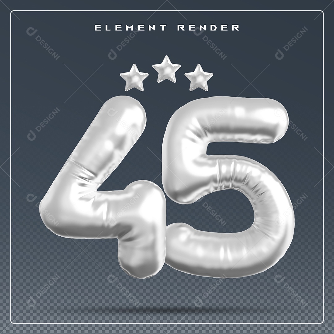 Elemento 3D Número 45 Cinza para Composição PSD