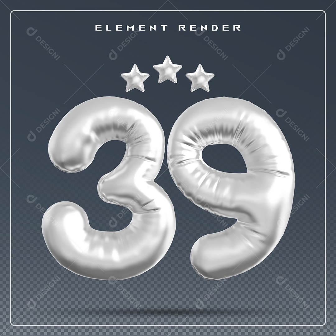 Elemento 3D Número 39 Cinza para Composição PSD