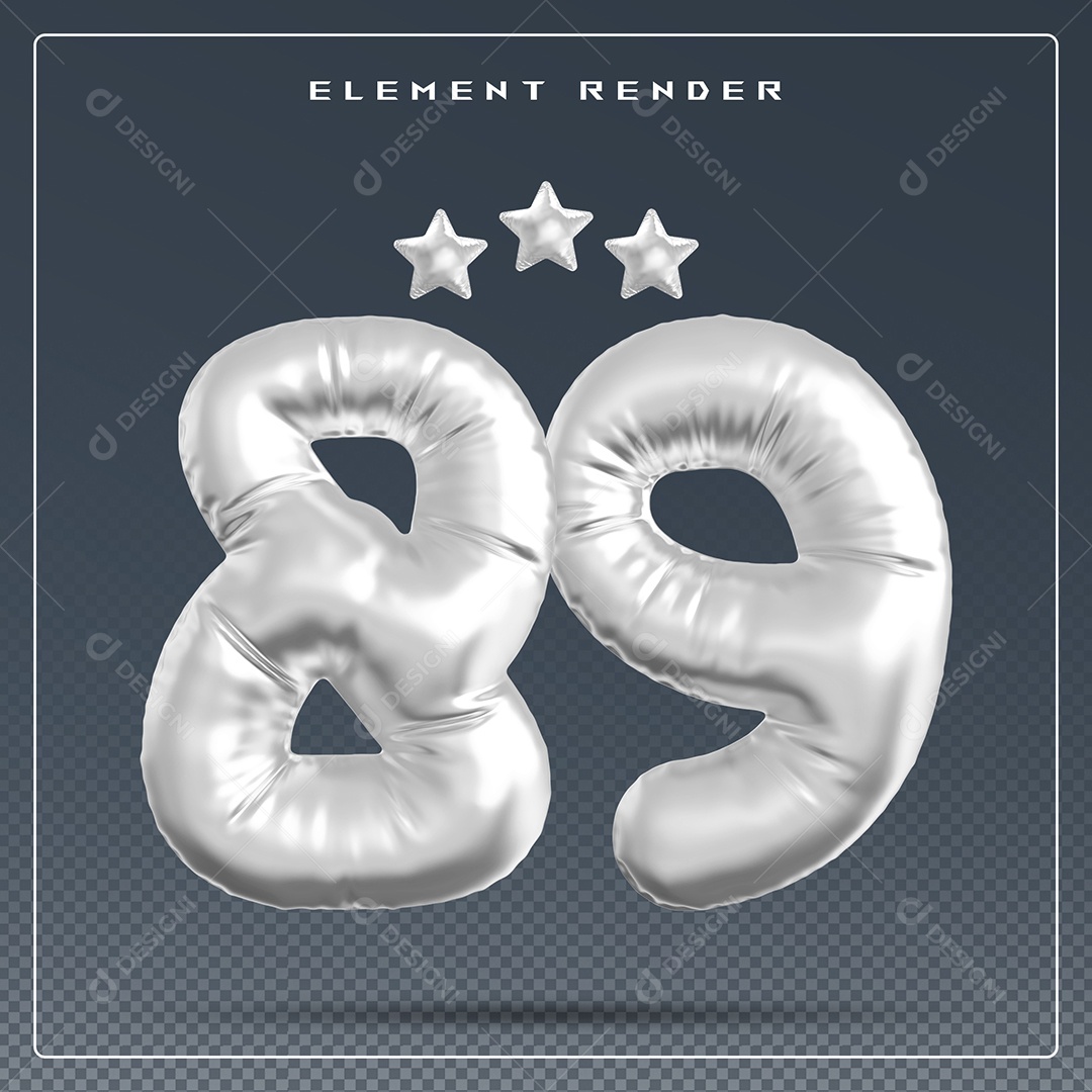 Elemento 3D Número 89 Cinza para Composição PSD