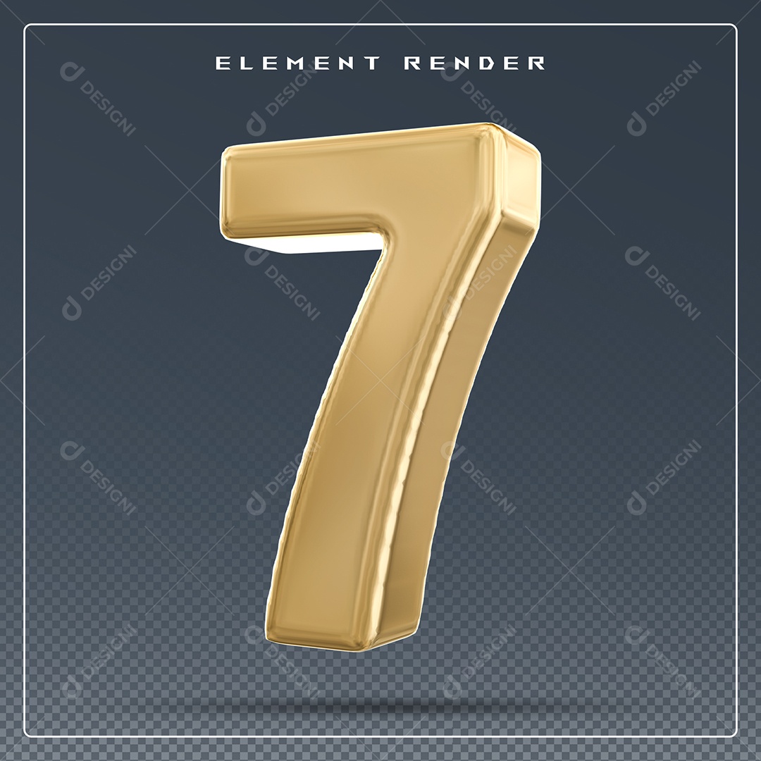 Elemento 3D Número 7 Dourado para Composição PSD