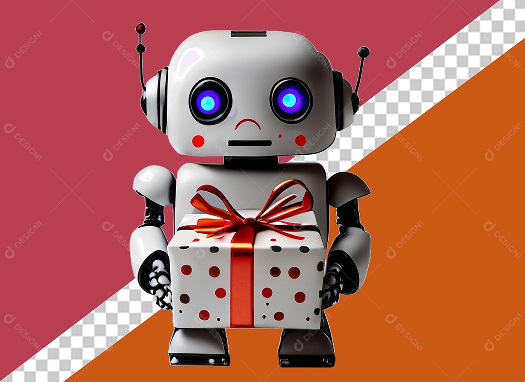 Robô Segurando Presente Personagem 3D Para Composição PSD