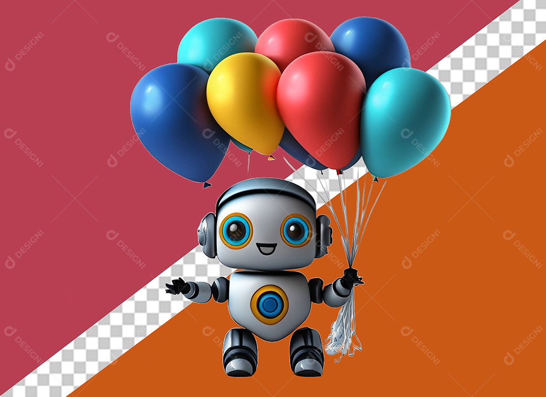 Robô Segurando Balões Personagem 3D Para Composição PSD