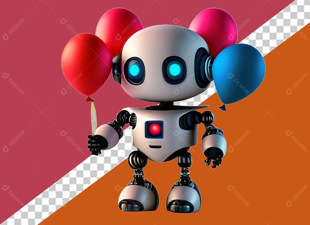 Robô Segurando Balões Personagem 3D Para Composição PSD