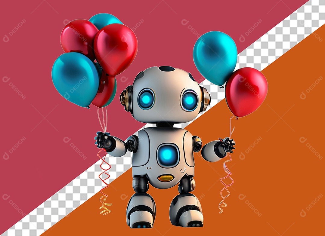 Robô Segurando Balões Personagem 3D Para Composição PSD