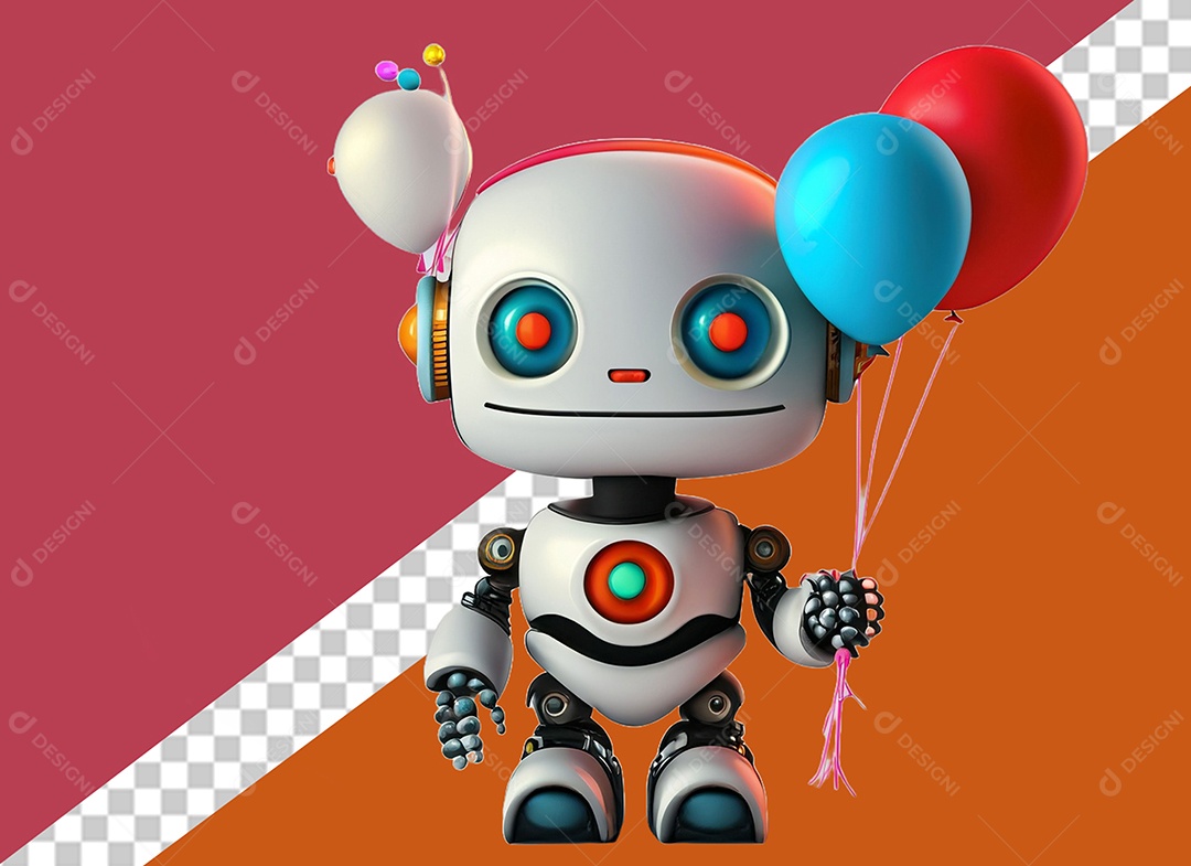 Robô Segurando Balões Personagem 3D Para Composição PSD