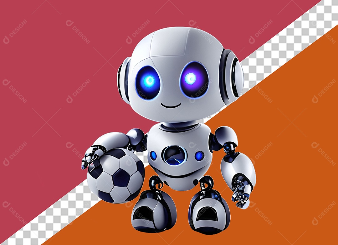 Robô Segurando Uma Bola Personagem 3D Para Composição PSD