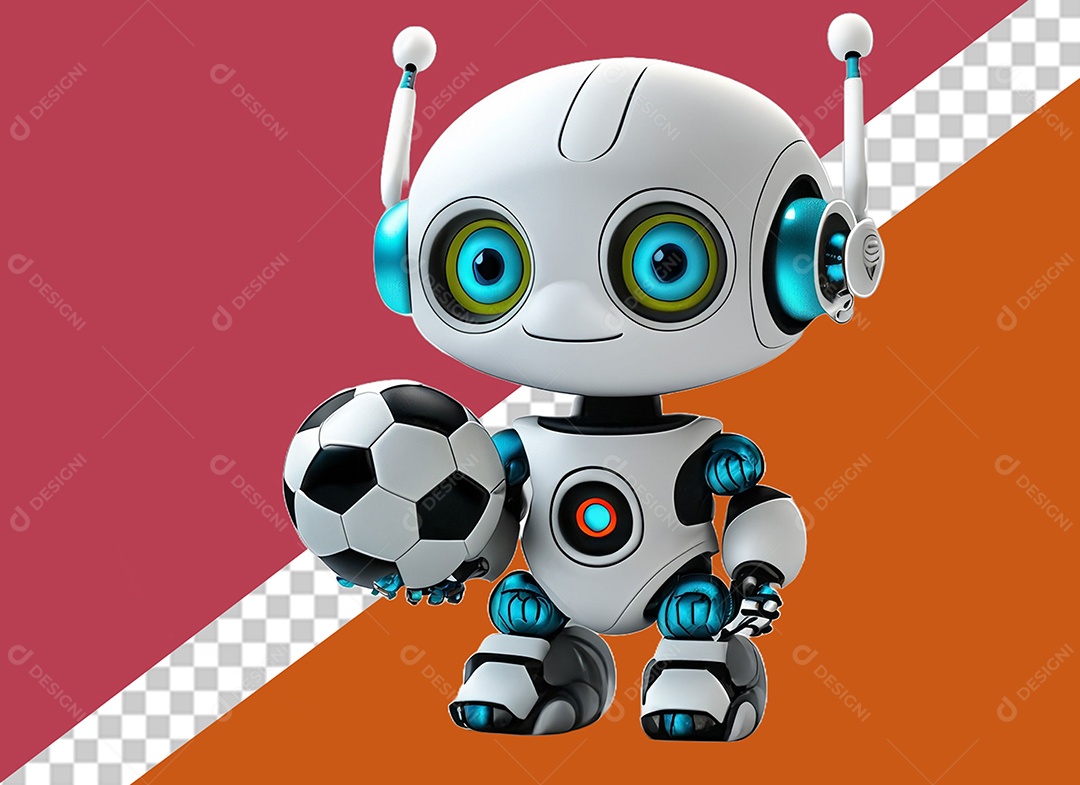Robô Segurando Uma Bola Personagem 3D Para Composição PSD