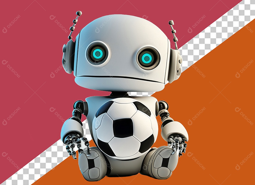 Robô Segurando Bola Personagem 3D Para Composição PSD