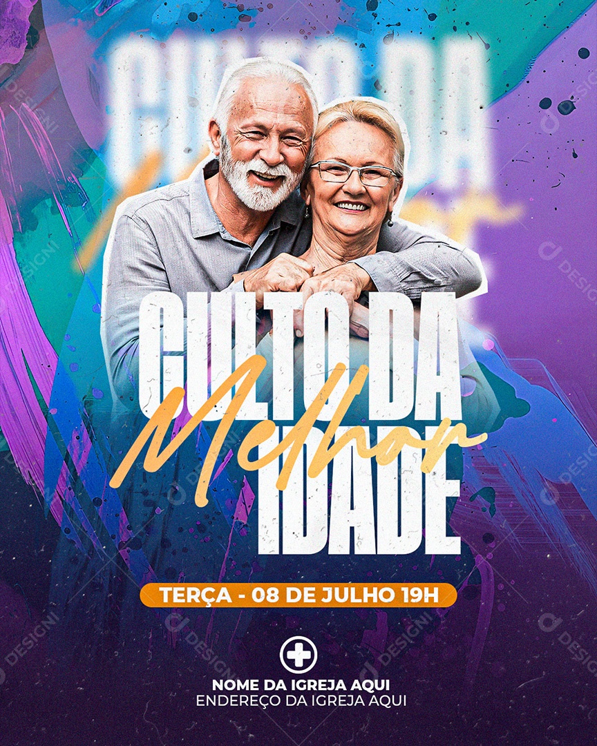 Feed Flyer Gospel Culto da Melhor Idade Social Media PSD Editável