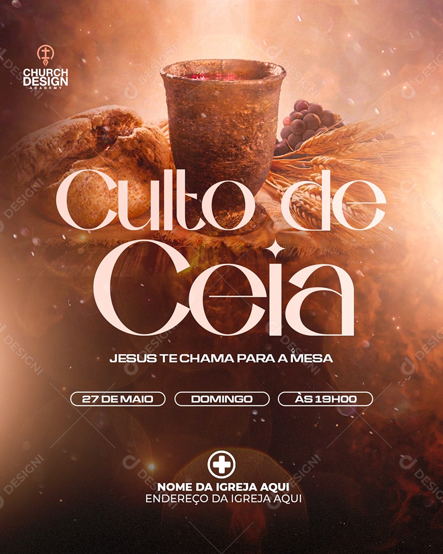 Feed Flyer Gospel Culto de Ceia Social Media PSD Editável