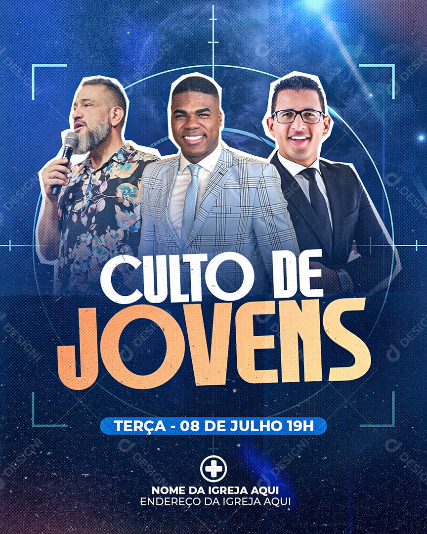 Feed Flyer Gospel Culto de Jovens Social Media PSD Editável