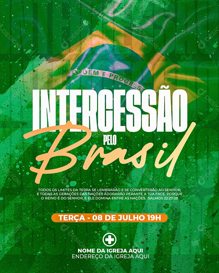 Feed Flyer Gospel Intercessão Pelo Brasil Social Media PSD Editável