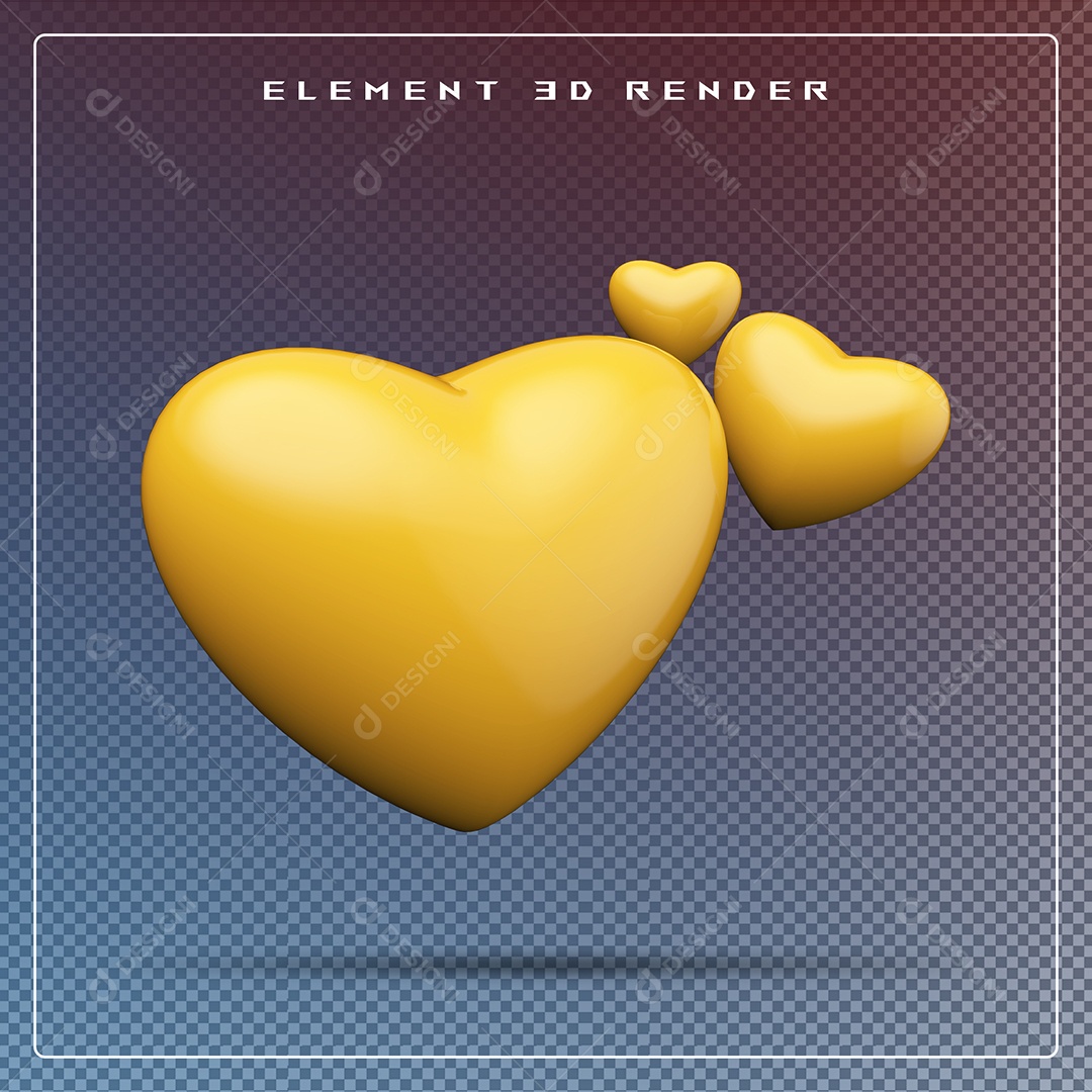 Elemento 3D Coração Amarelo para Composição PSD