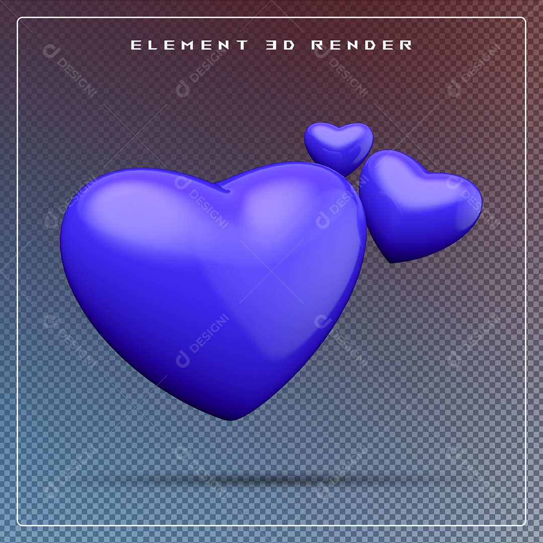 Elemento 3D Coração Azul para Composição PSD