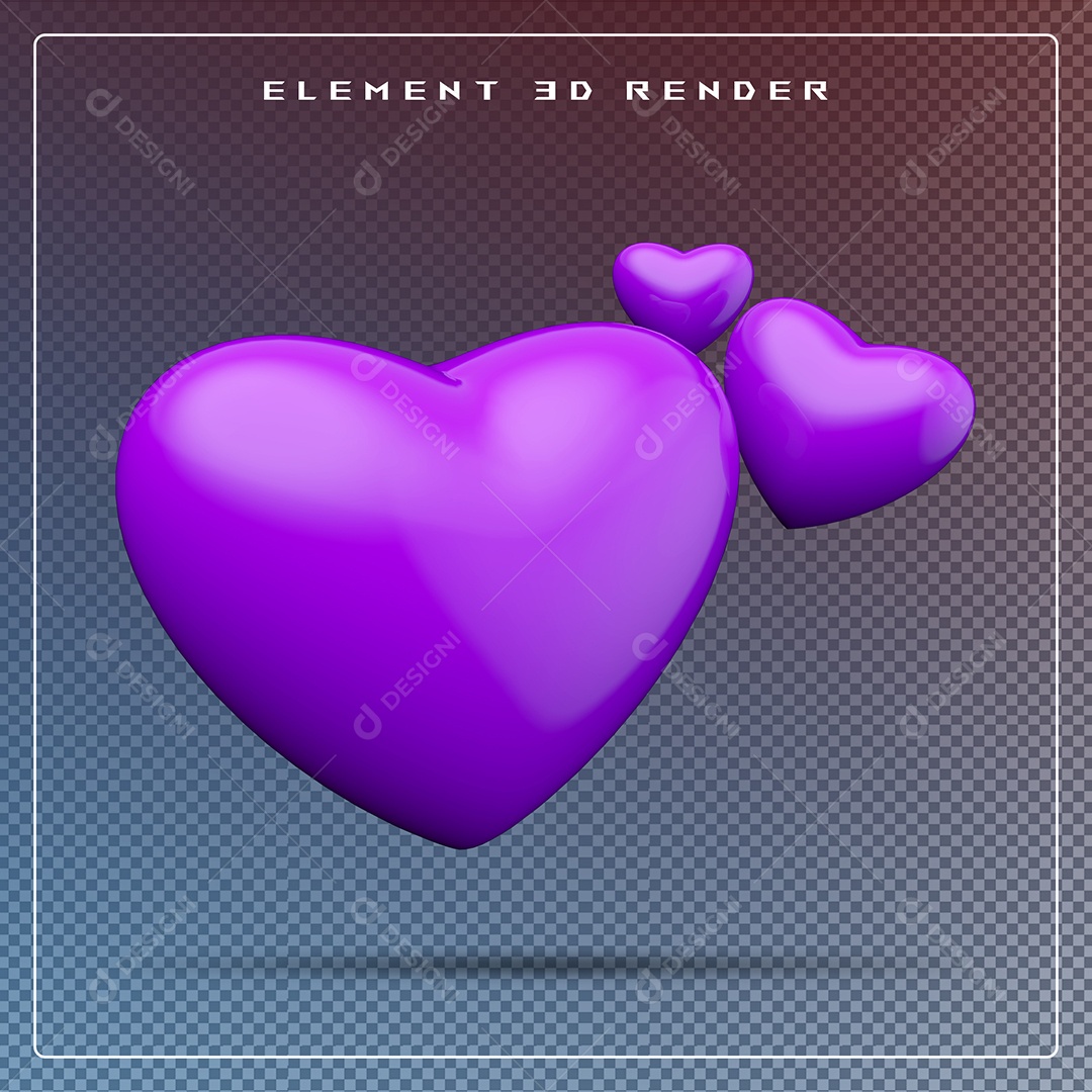 Elemento 3D Coração Roxo para Composição PSD