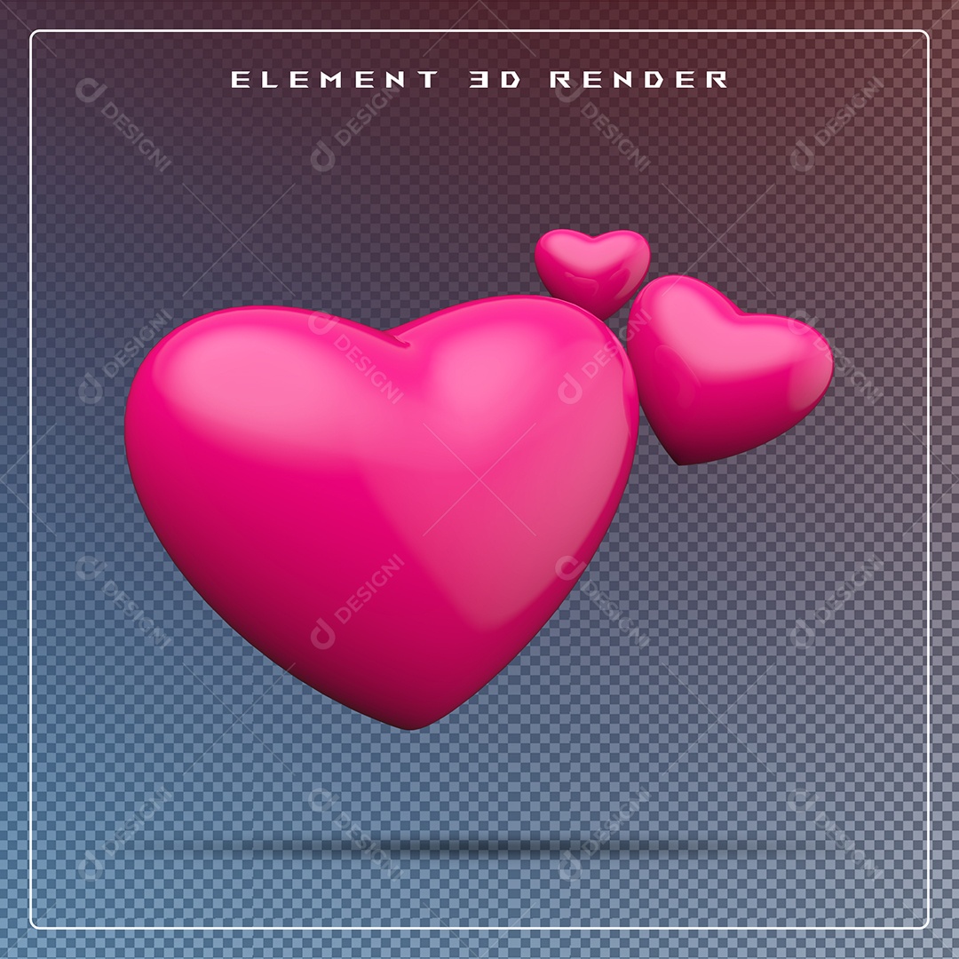 Elemento 3D Coração Rosa para Composição PSD