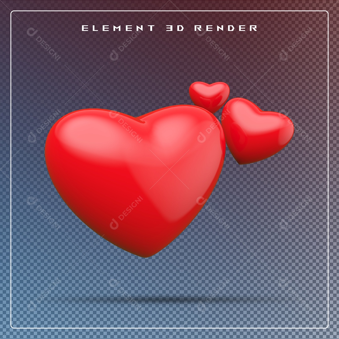 Elemento 3D Coração Vermelho para Composição PSD