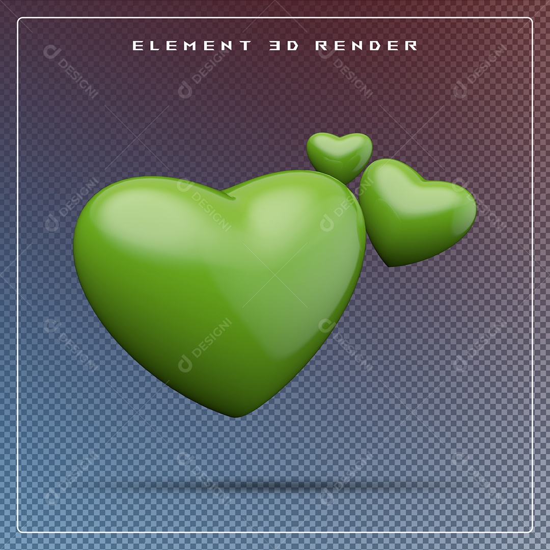 Elemento 3D Coração Verde para Composição PSD